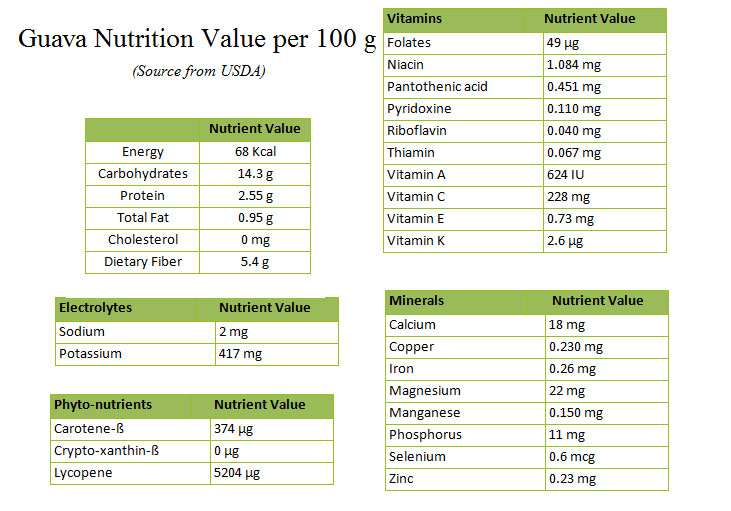 Nutrition Chart For Guava